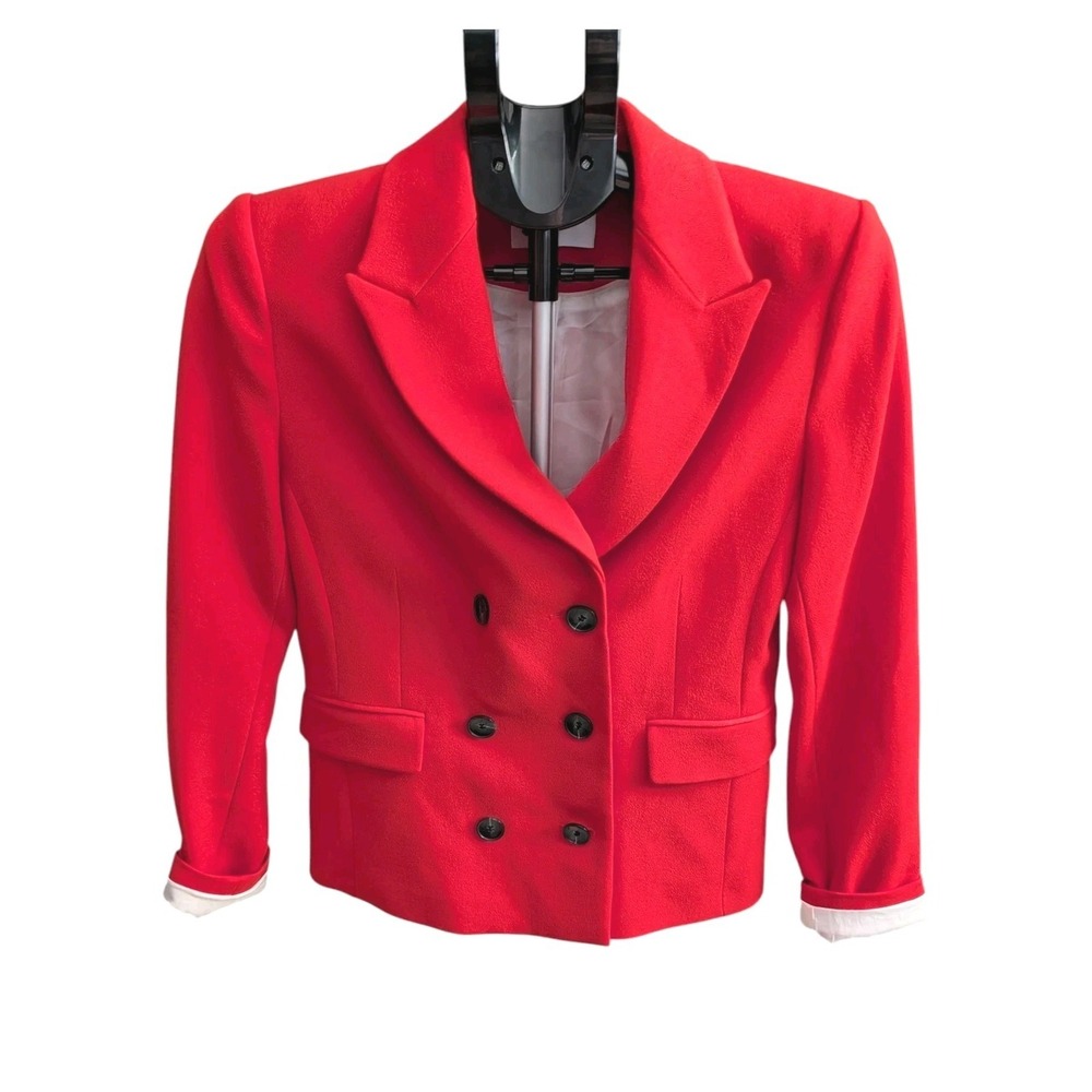 Reiss Izzy Cropped Jacket Red Sz. 6 Double Breasted Lined Chic Business Modern - Picture 6 of 16